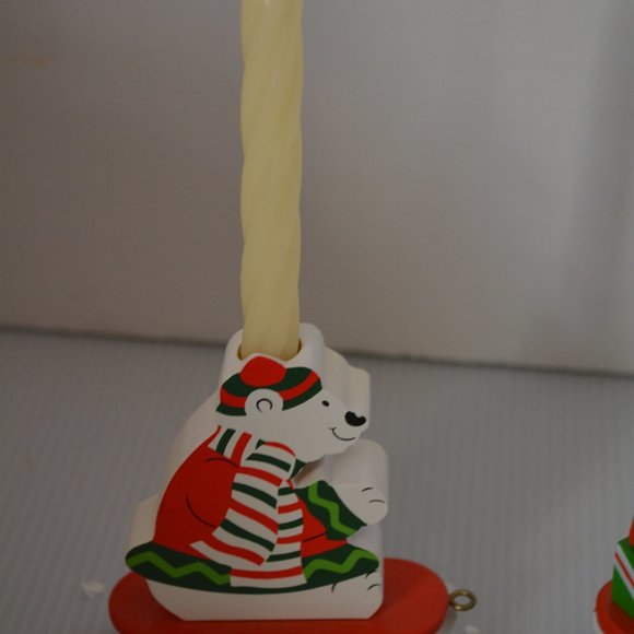 VTG Christmas Polar Bear Express Candle Train Wooden Painted Set Taiwan Decor - Picture 6 of 7